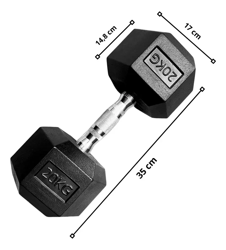 Mancuerna Cromada Hexagonal Caucho 20kg Crossfit Negro - Imagen 2