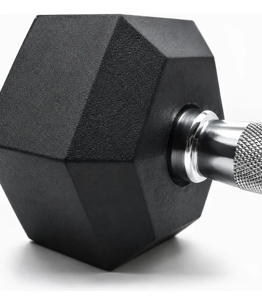 Mancuerna Cromada Hexagonal Caucho 20kg Crossfit Negro - Imagen 5