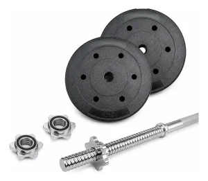 Pack Barra Preolimpica Recta 120cm Cromada + 20kg Discos Pvc Negro