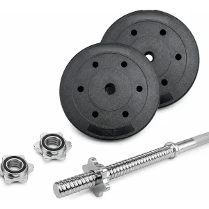 Pack Barra Preolimpica Recta 120cm Cromada + 20kg Discos Pvc Negro