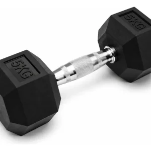 Mancuerna Cromada Hexagonal Caucho 5 Kg Crossfit Negro