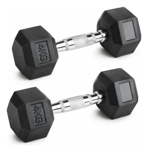 Par Mancuernas Hexagonales Cromada Caucho 4kg (8kg Total) Negro