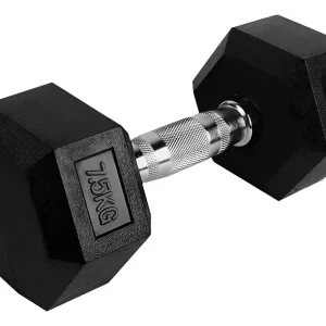 Mancuerna Cromada Hexagonal Caucho 7.5 Kg Crossfit Negro