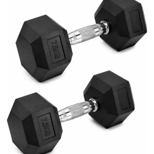 Par De Mancuernas 7.5kg C/u Total 15kg Hexagonales Cromadas Negro