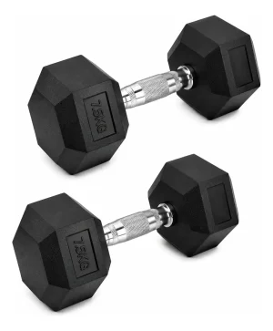 Par De Mancuernas 7.5kg C/u Total 15kg Hexagonales Cromadas Negro