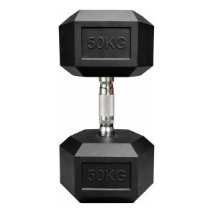 Mancuerna Hexagonal Cromada Caucho 50 Kg Crossfit Color Negro