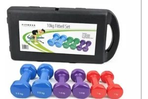 Set Mancuerna Hexagonales De Vinilo 10kg Con Maleta Multicolor