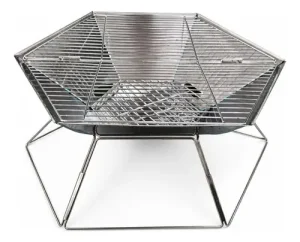 Parrilla Móvil Y Fogata Plegable De Acero Inoxidable Para Camping Plateado