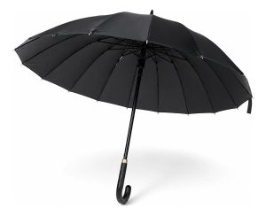 Paraguas Automático Grande Reforzado 16 Varillas Negro Negro Liso