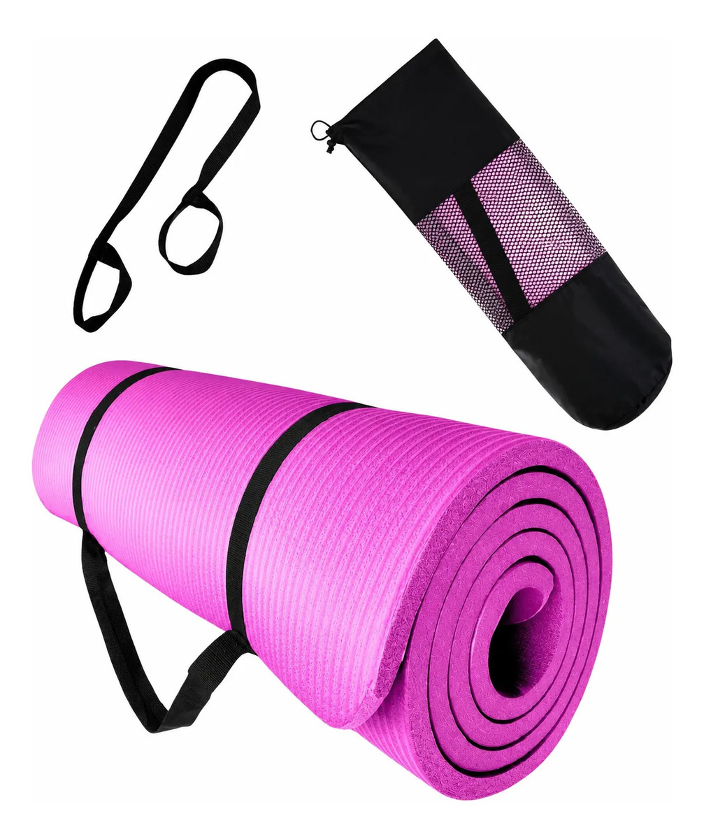 Mat Yoga Colchoneta Ejercicio Grueso 15mm Bolso Y Correa ROSA OSCURO