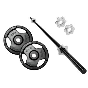 PACK BARRA PREOLIMPICA NEGRA 120CM MAS 2DISCOS ENGOMADOS DE 10KG